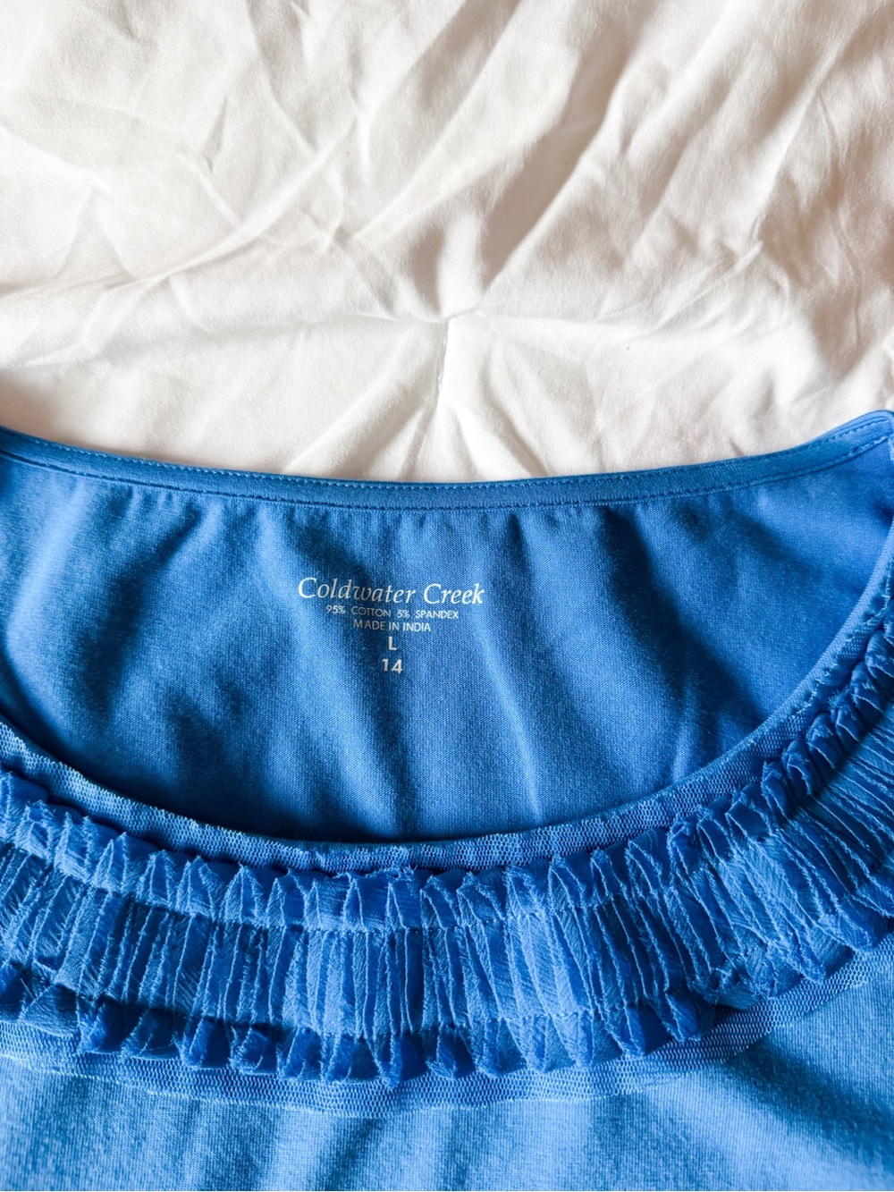 Coldwater Creek Blue Chiffon Necklaced Tee Size Large - Picture 3 of 4